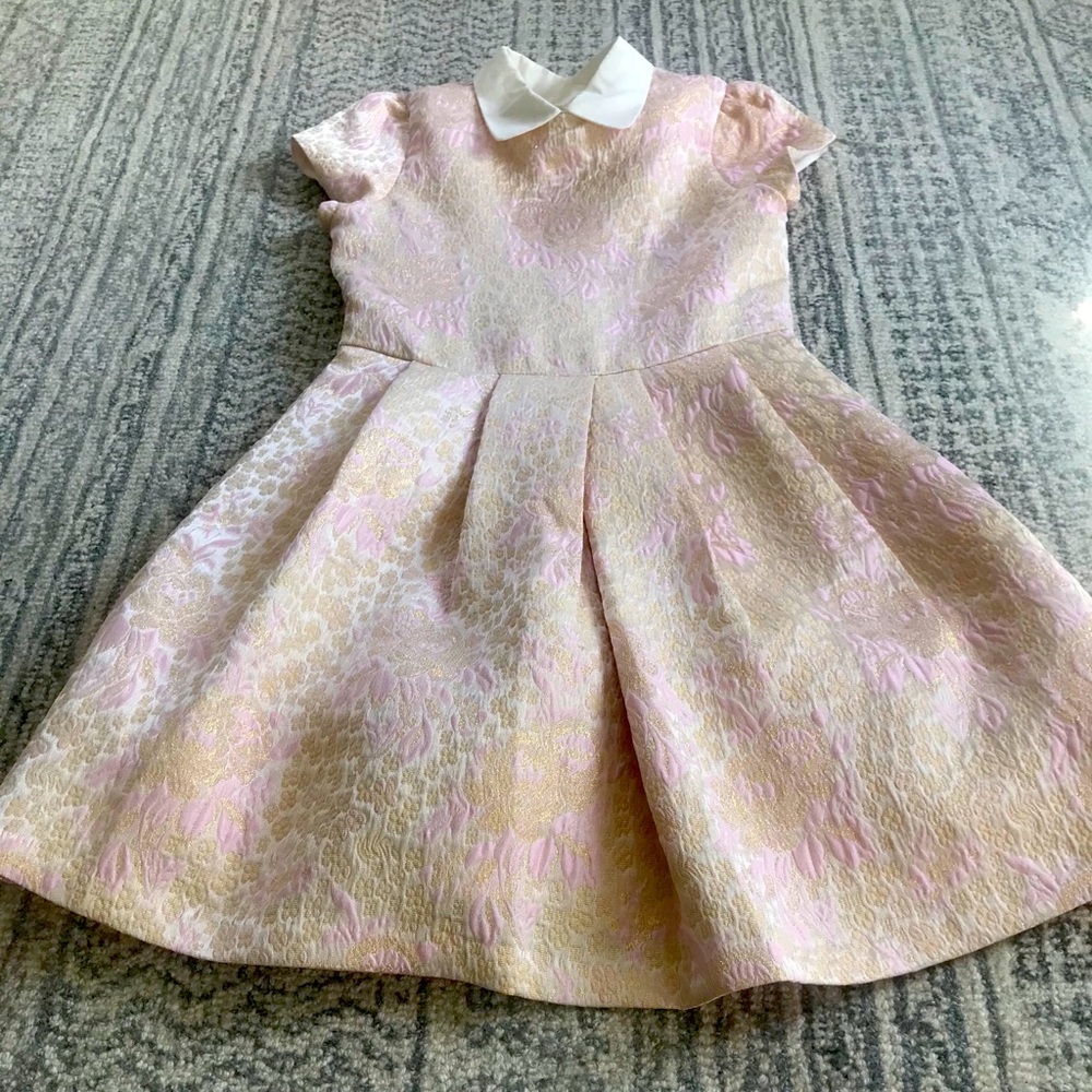 Gold Floral Shimmer Jacquard Dress